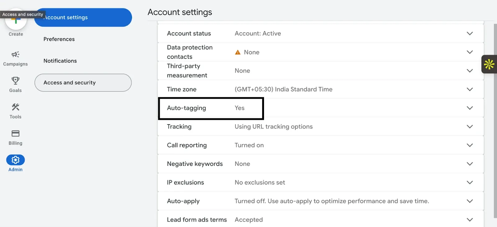 Google Ads auto-tagging enable settings screen