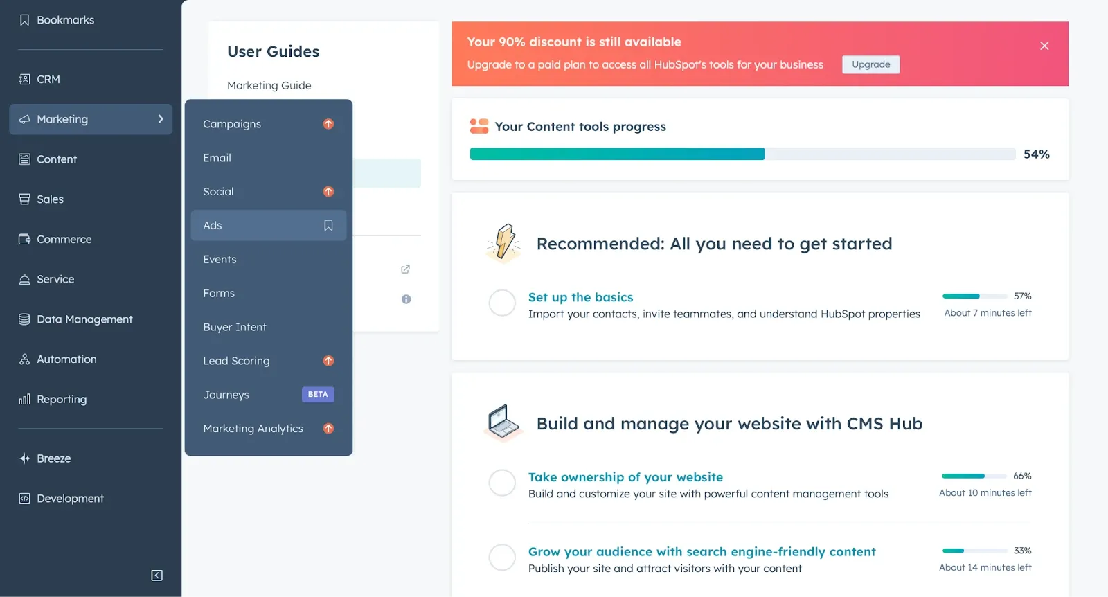 HubSpot Ads menu selection screenshot