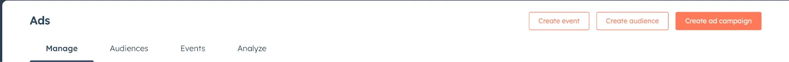 HubSpot Create Event button in Ads section